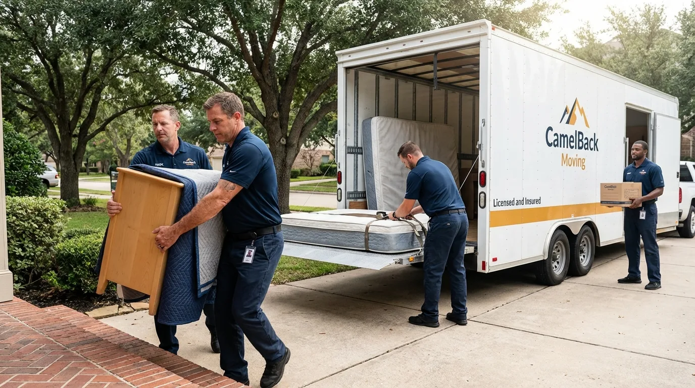 Crew loading residential truck for cross-state move from Round Lake, IL