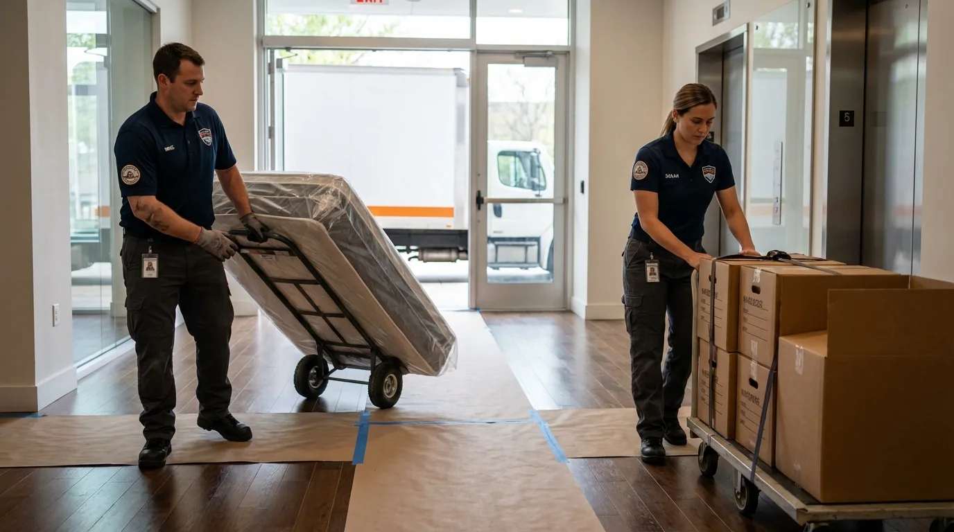 Professional apartment movers loading elevator in Round Lake, IL