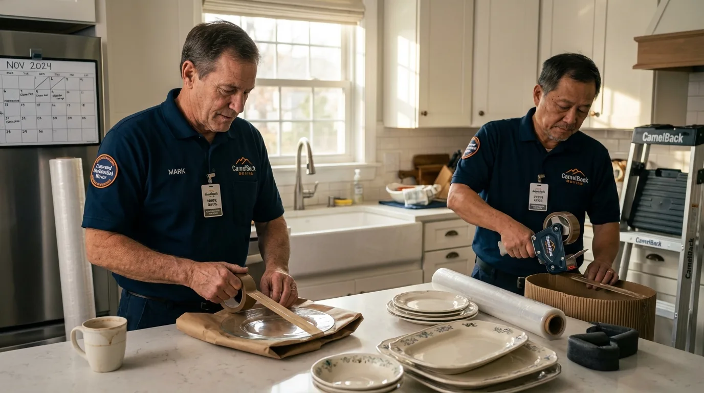Professional crew packing kitchen dishware in Round Lake, IL
